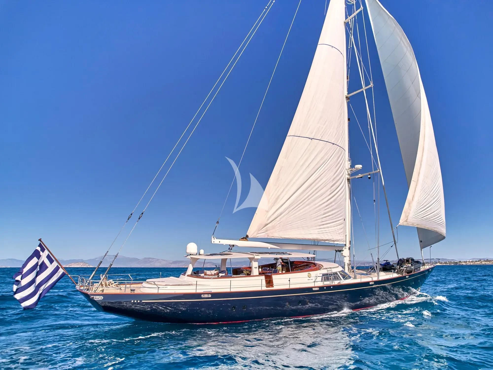 a boat on the water aboard GITANA Yacht for Charter