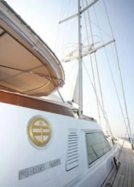 a boat with a round mirror aboard GITANA Yacht for Charter