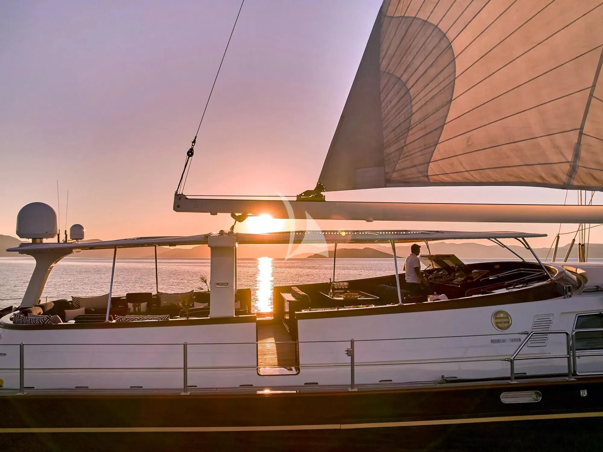 a boat in a body of water aboard GITANA Yacht for Charter
