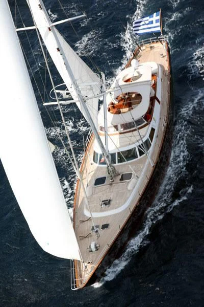a ship sailing on the sea aboard GITANA Yacht for Charter