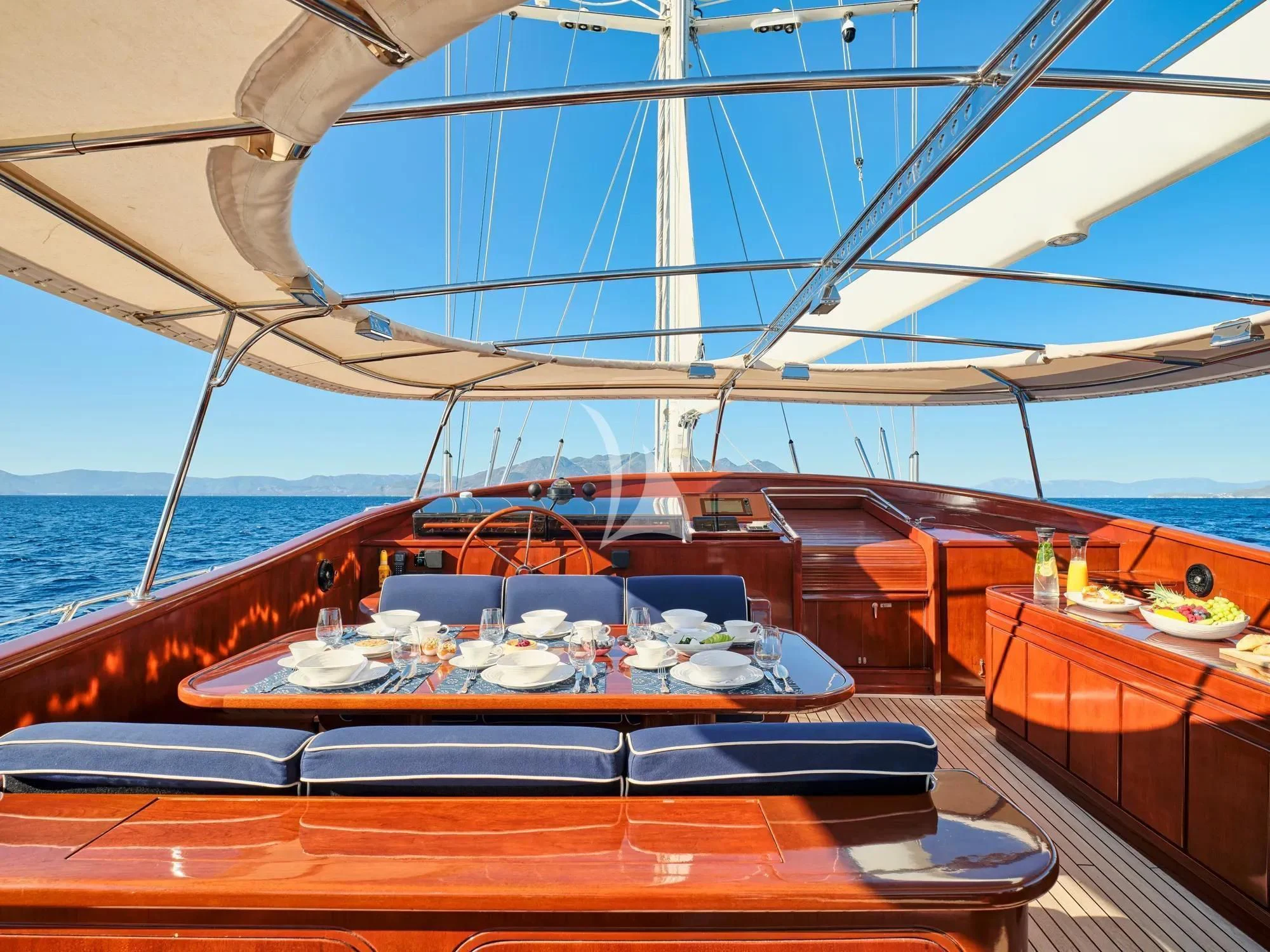 a boat on the water aboard GITANA Yacht for Charter