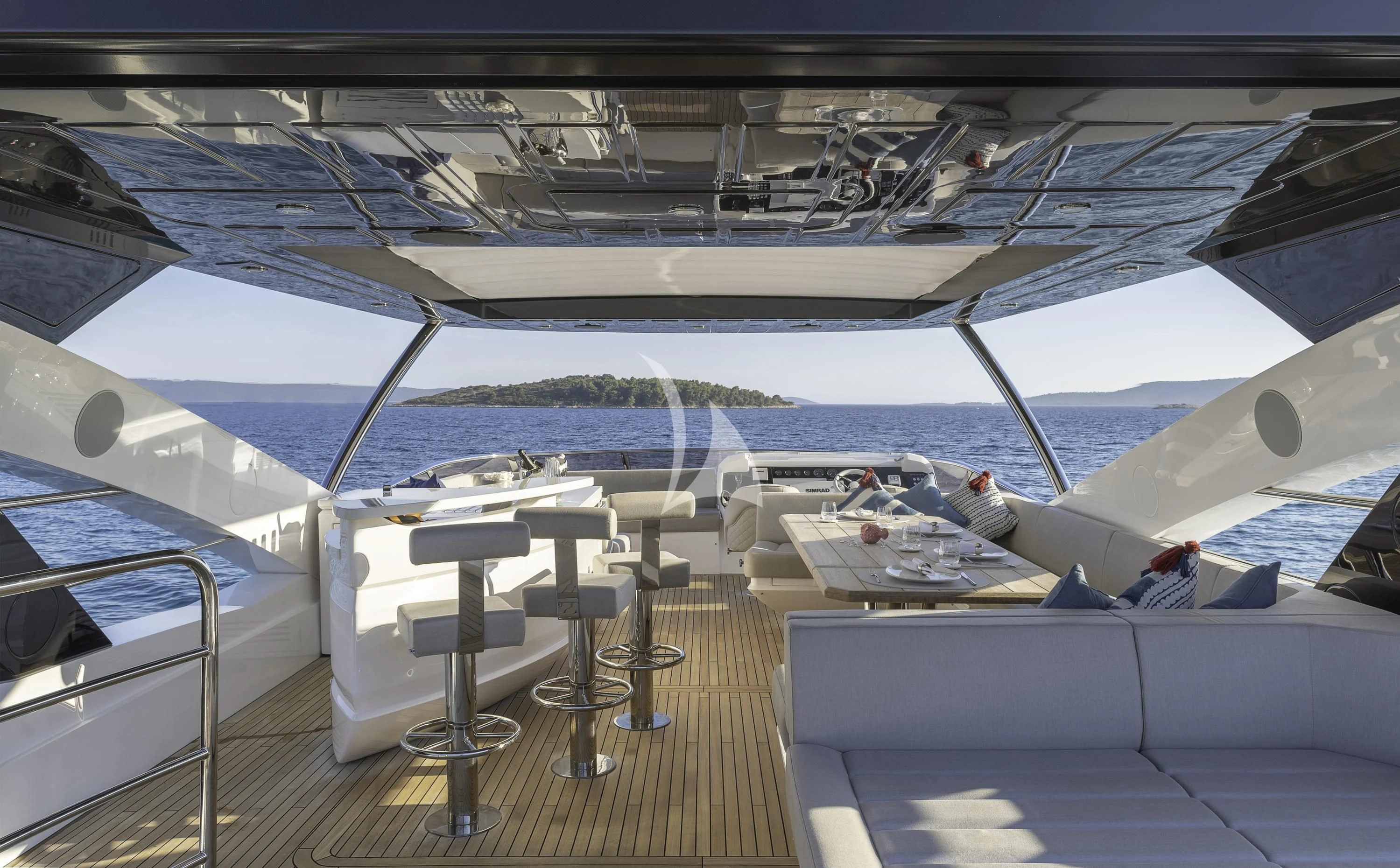 a large white yacht in a large room aboard HUNKY DORY OF LONDON Yacht for Sale