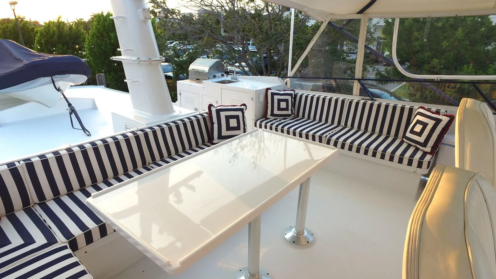 a model of a boat aboard BAREFOOT V Yacht for Sale