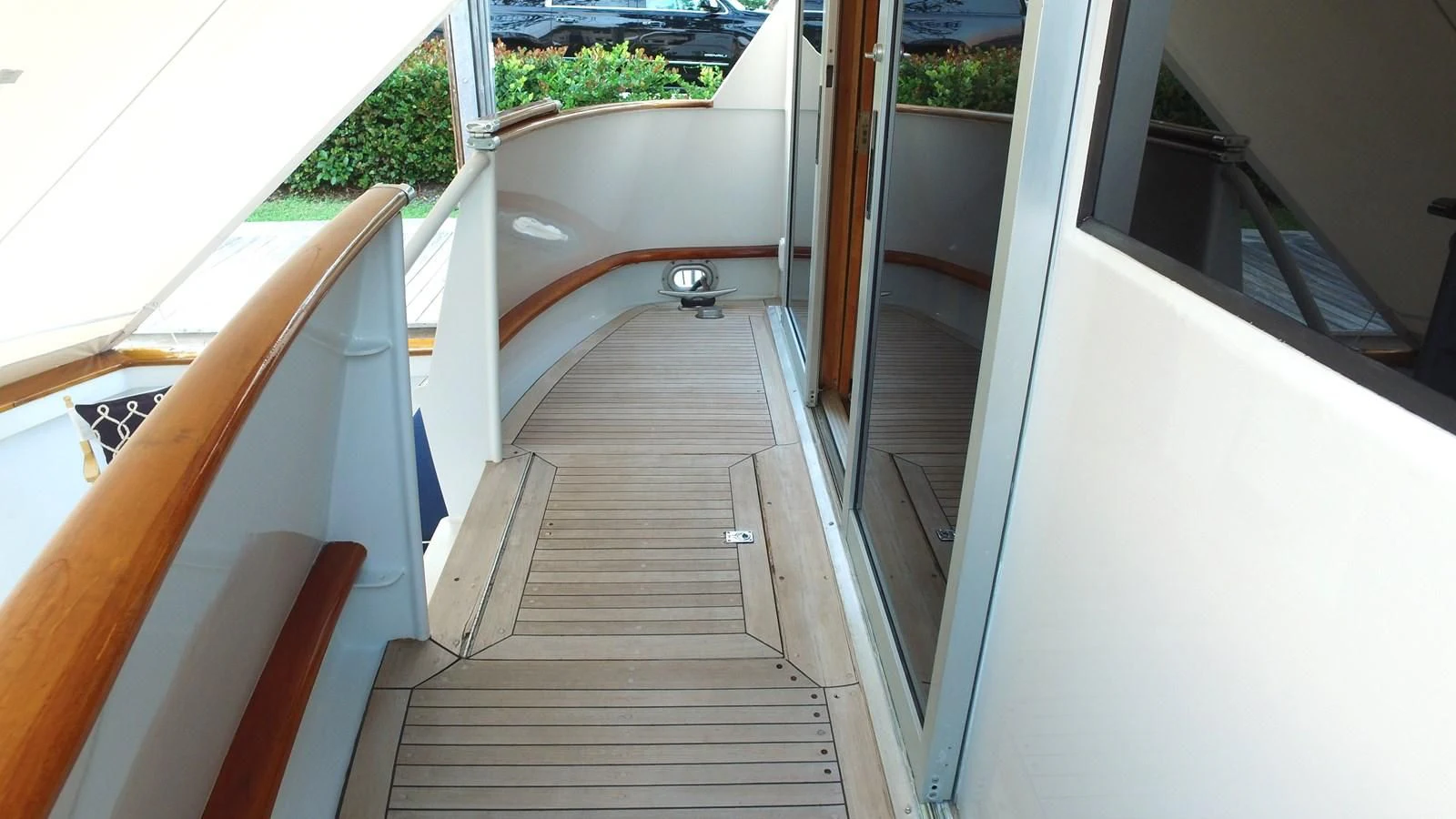 a wooden staircase in a house aboard BAREFOOT V Yacht for Sale