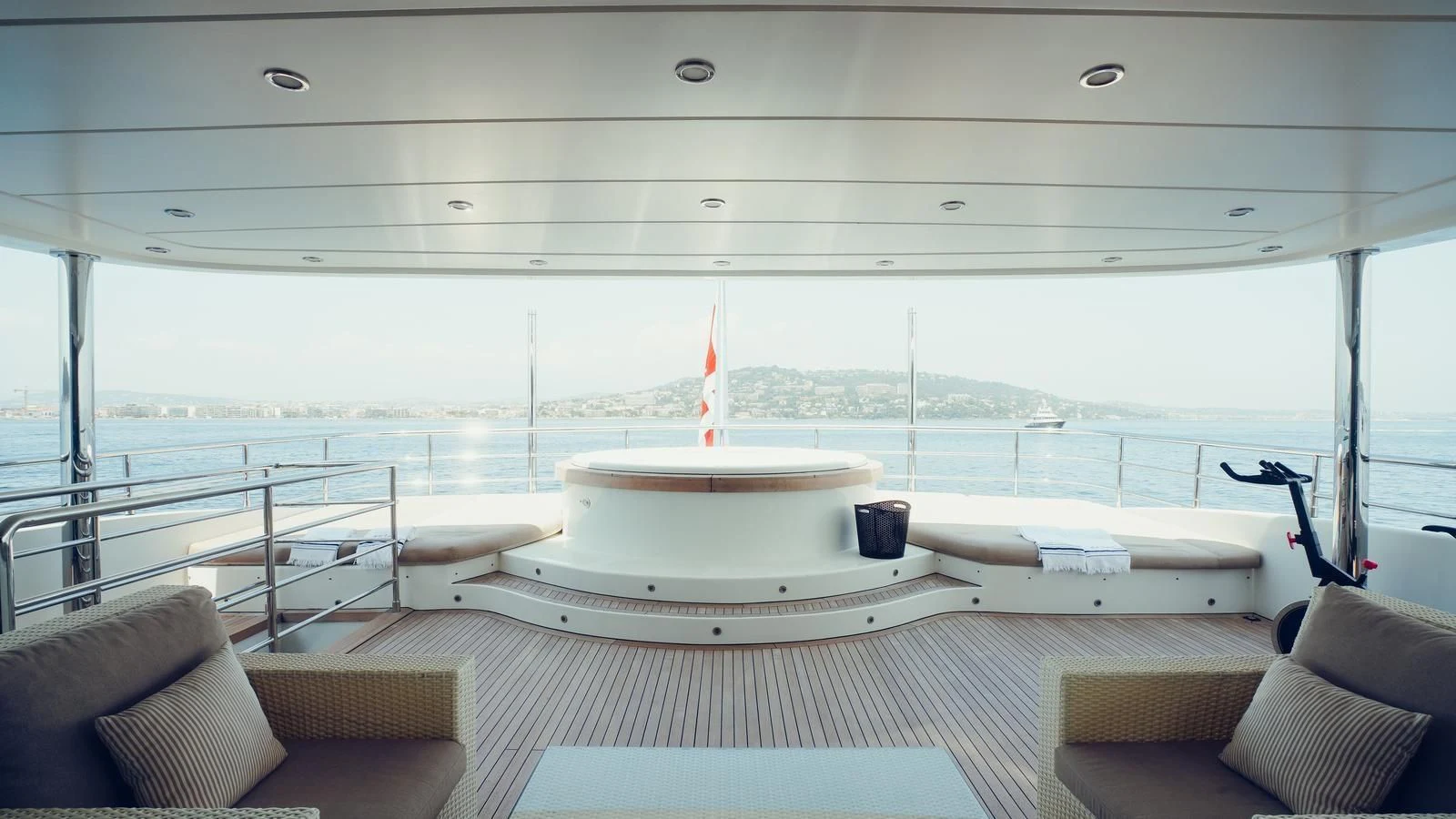 a large white boat on a deck aboard TATIANA I Yacht for Sale