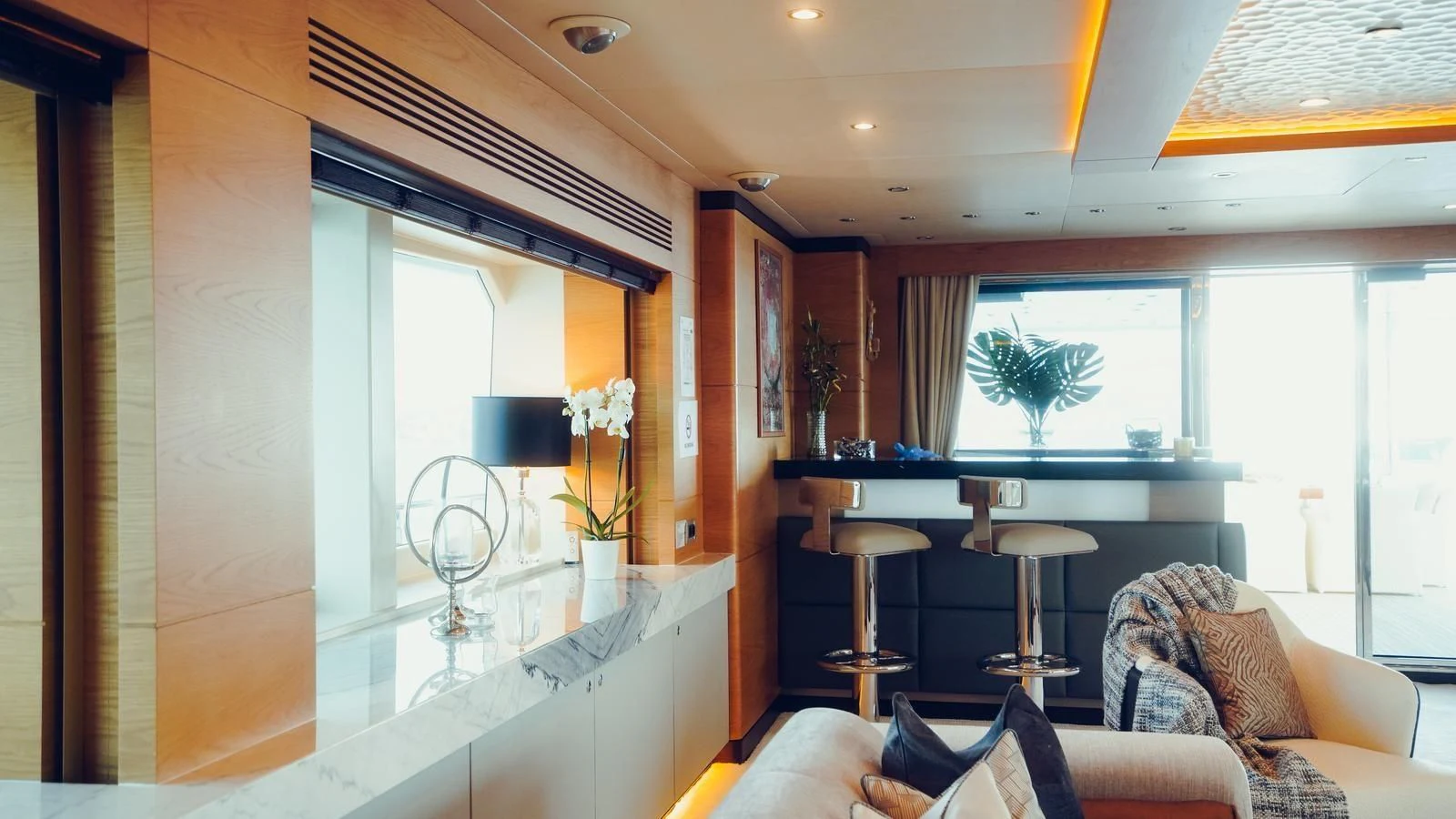 a room with a table and chairs aboard TATIANA I Yacht for Sale