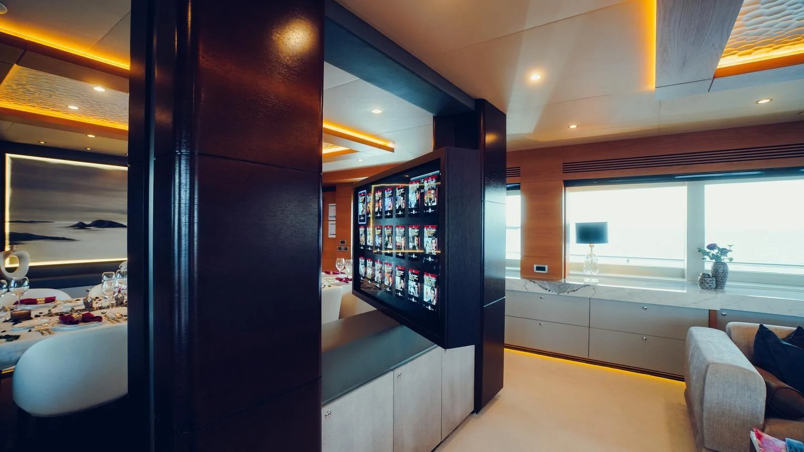 a room with a shelf and a chair aboard TATIANA I Yacht for Sale