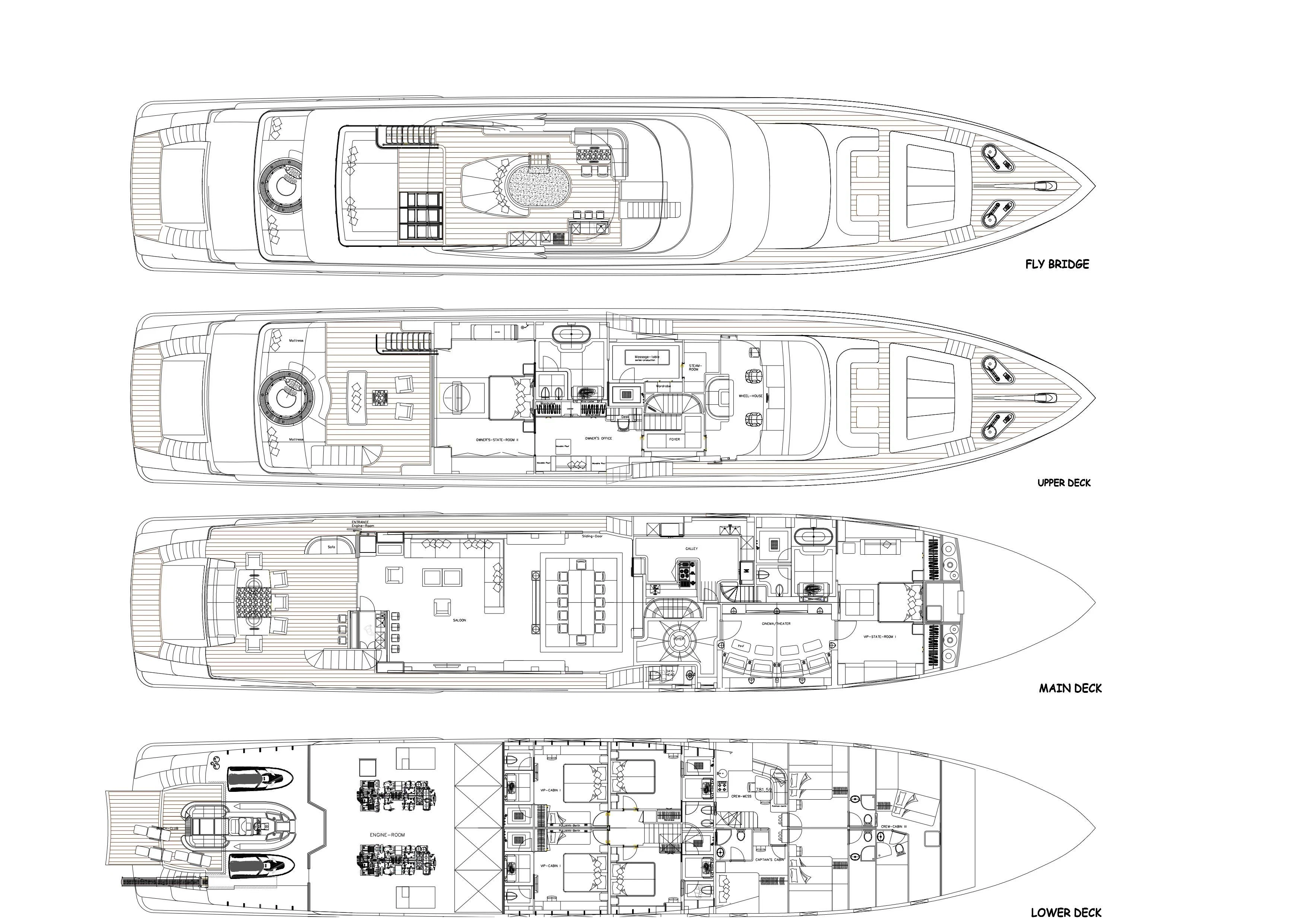 diagram, engineering drawing aboard TATIANA I Yacht for Sale