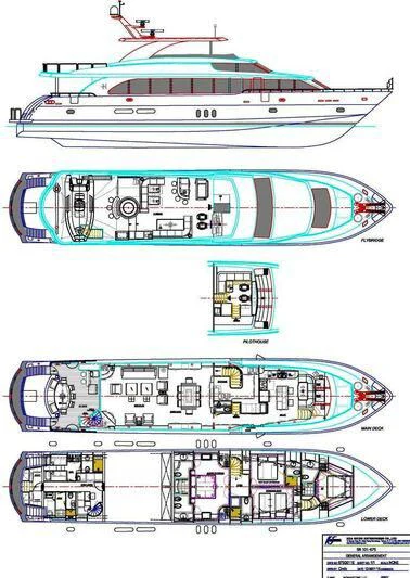 diagram, engineering drawing aboard LOLA T Yacht for Sale