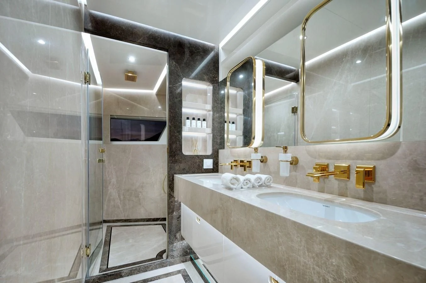 a large bathroom with a large bathtub aboard SANDRO Yacht for Sale