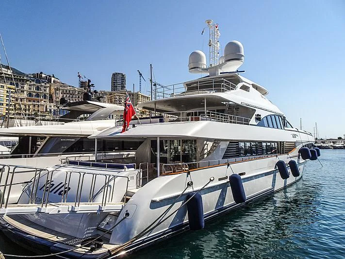a large white boat in the water aboard YALLA Yacht for Sale
