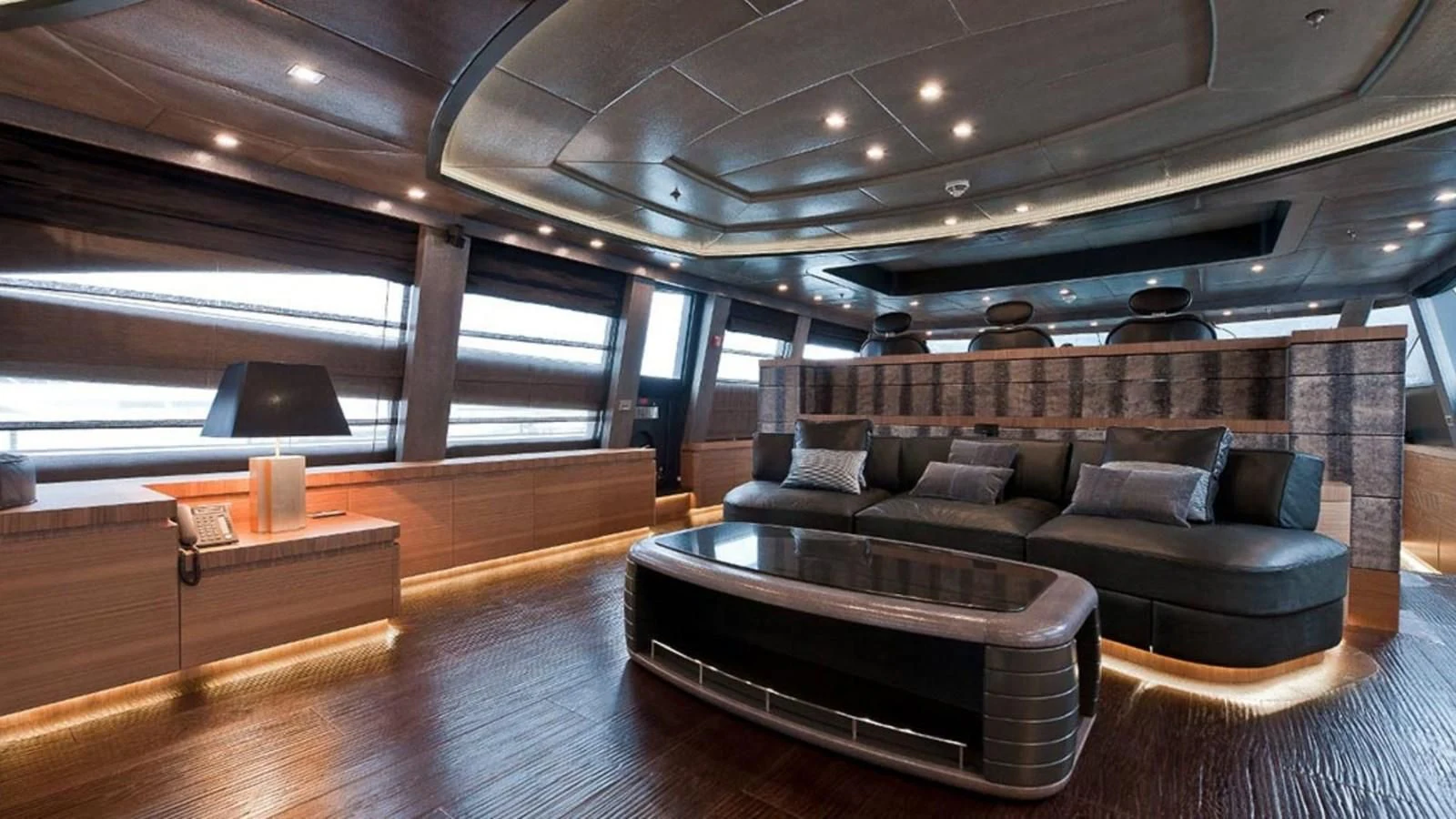 a living room with a couch and a coffee table aboard ELIZAVETA Yacht for Sale