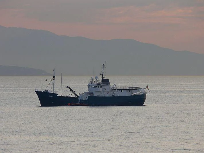 a boat in the water aboard KREBS RESEARCH Yacht for Sale
