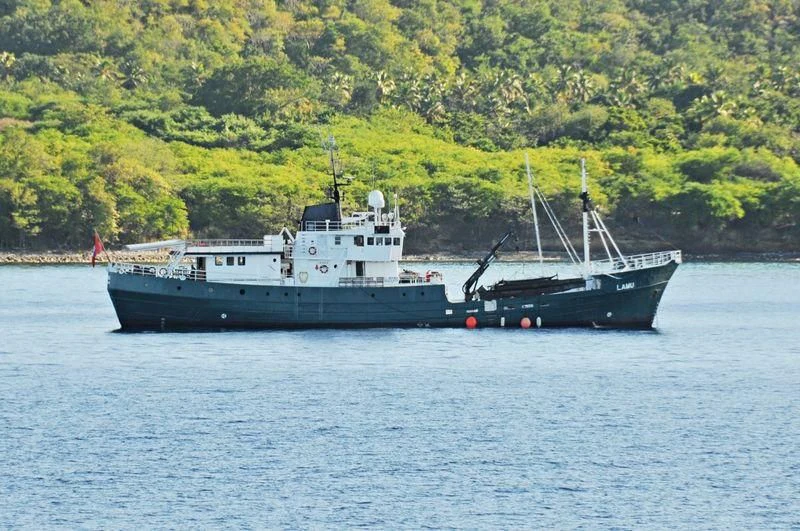 a boat in the water aboard KREBS RESEARCH Yacht for Sale