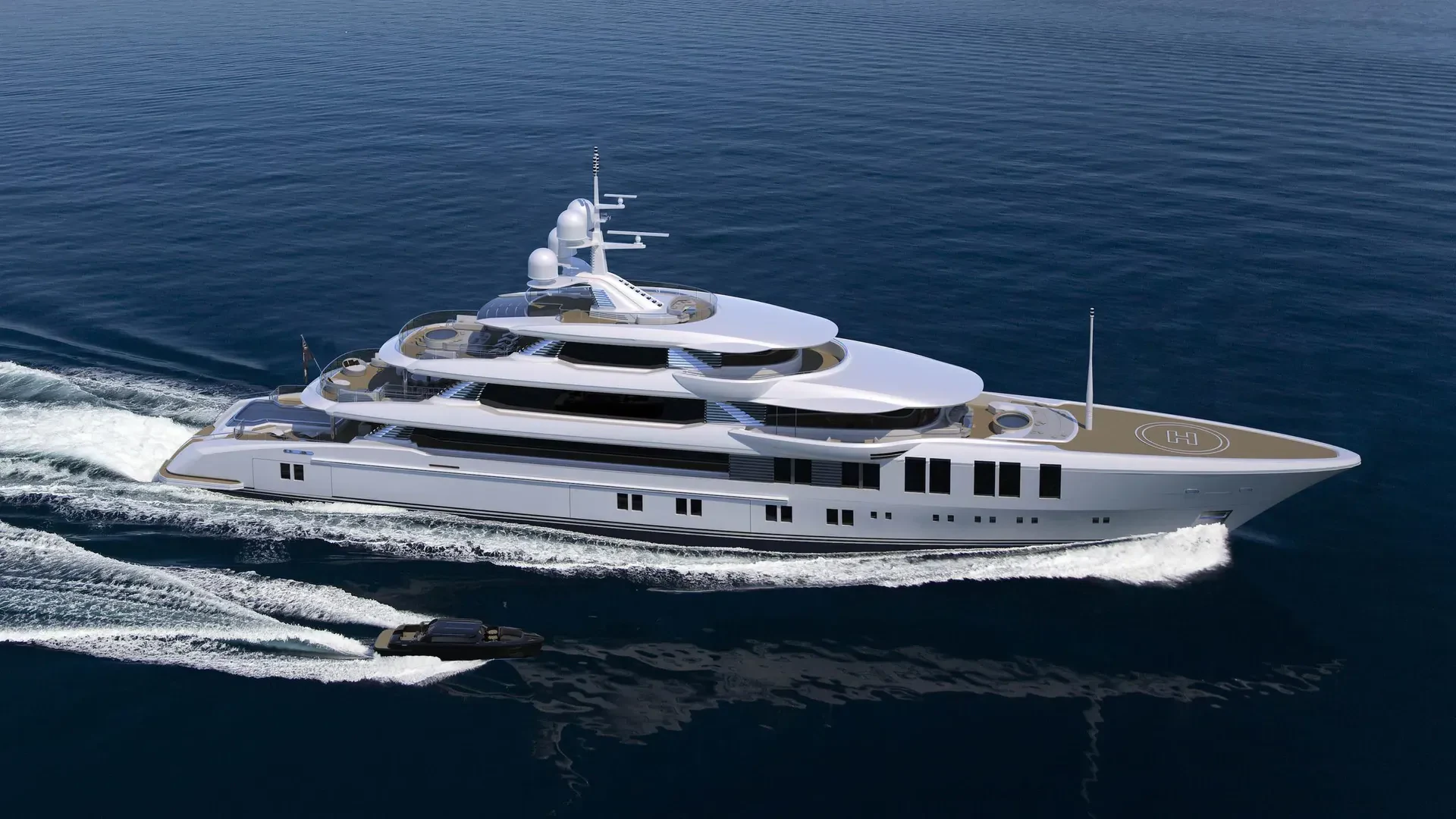 a white yacht on the water aboard INFINITE JEST Yacht for Sale