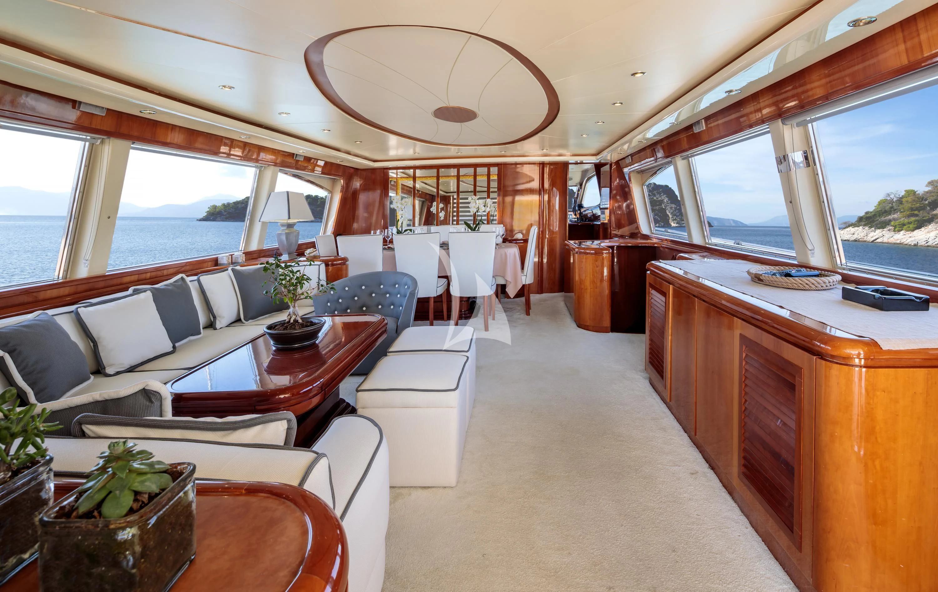 a train car with a large window aboard EFMARIA Yacht for Sale