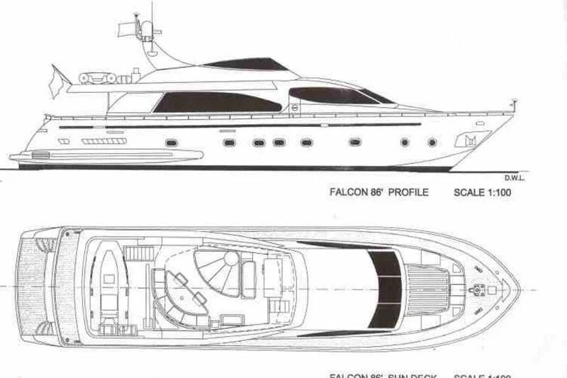 diagram, engineering drawing aboard EFMARIA Yacht for Sale