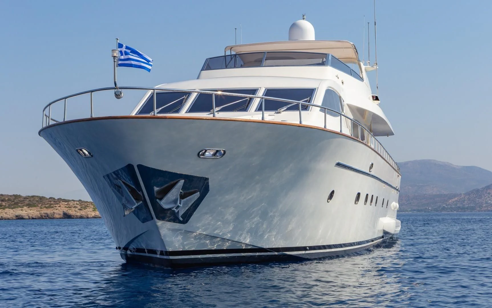 a large white boat in the water aboard EFMARIA Yacht for Sale