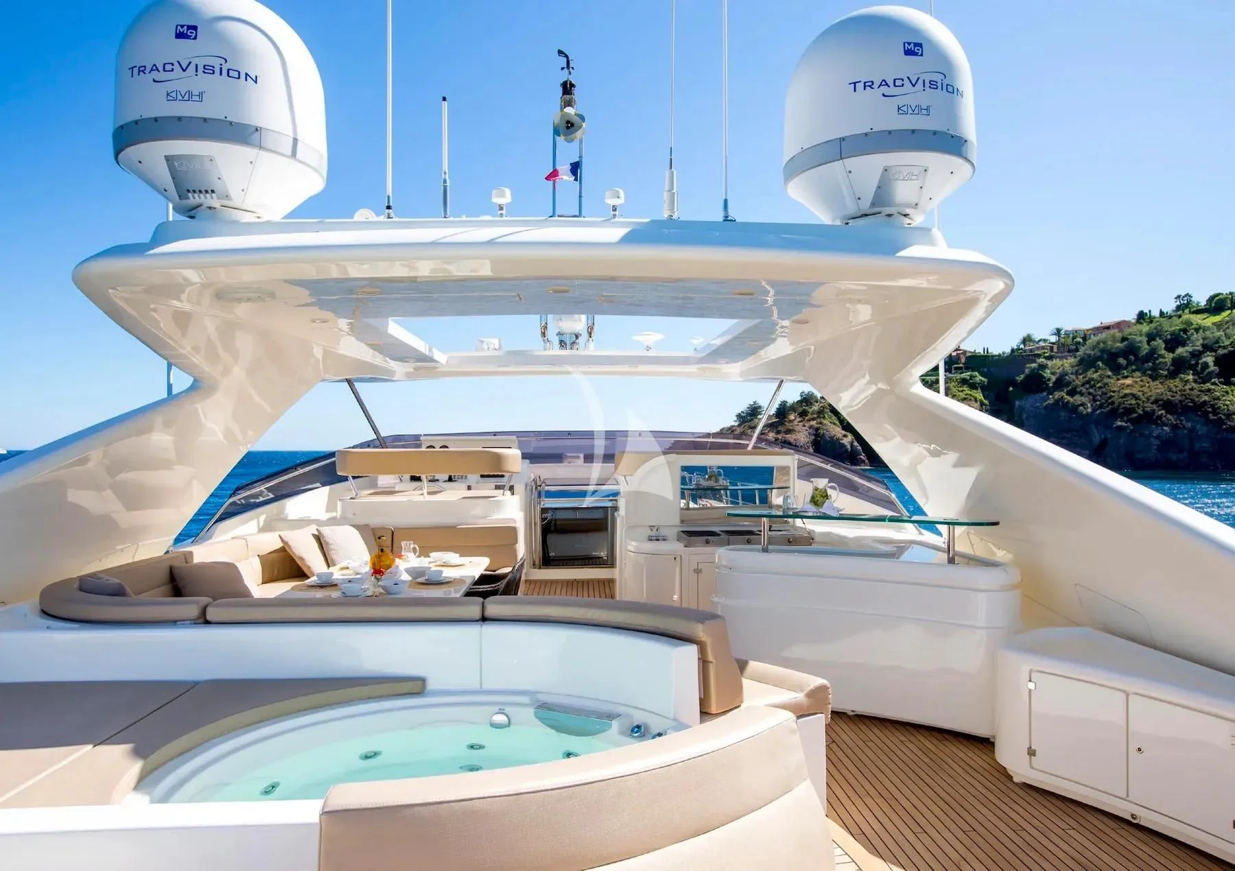 a large white building with a satellite dish on top aboard ROBUSTO Yacht for Sale