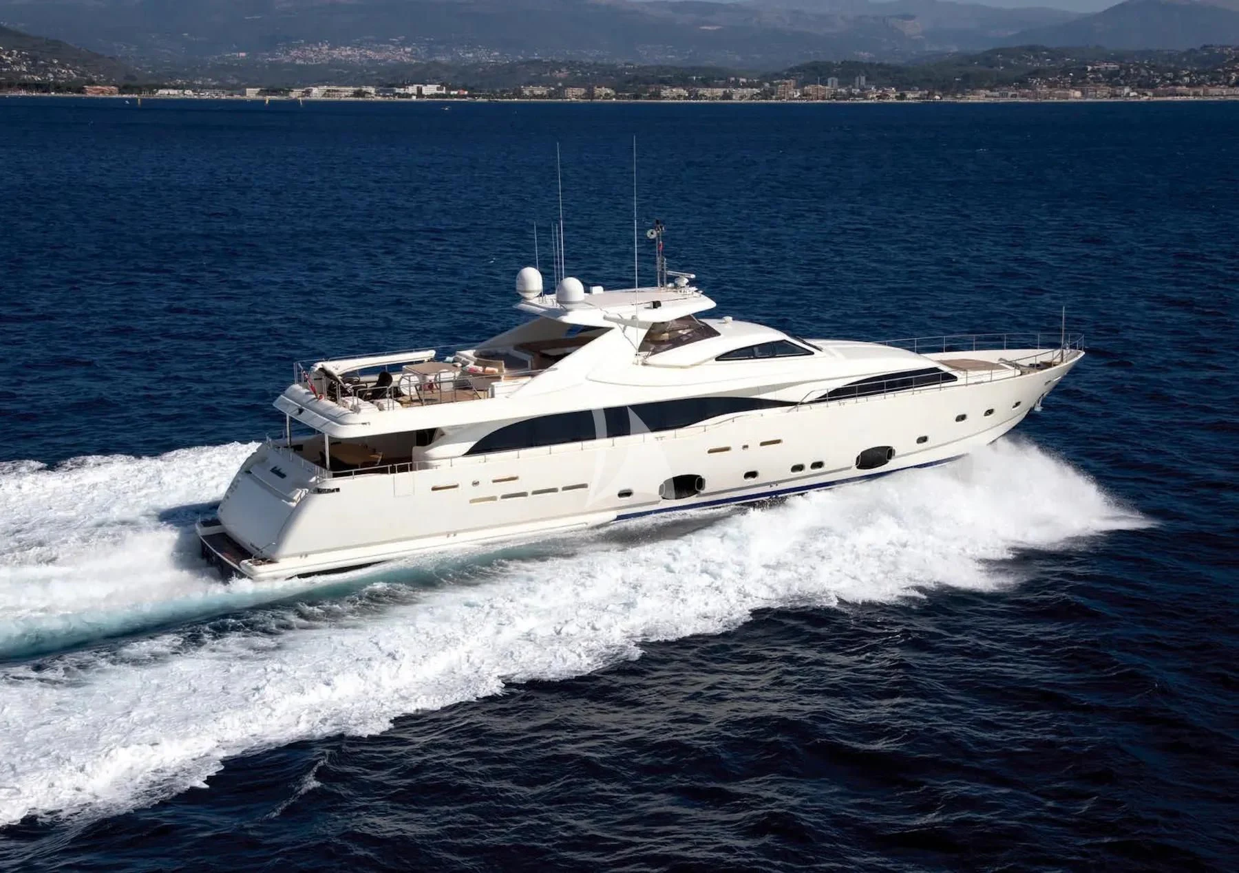 a white yacht on the water aboard ROBUSTO Yacht for Sale