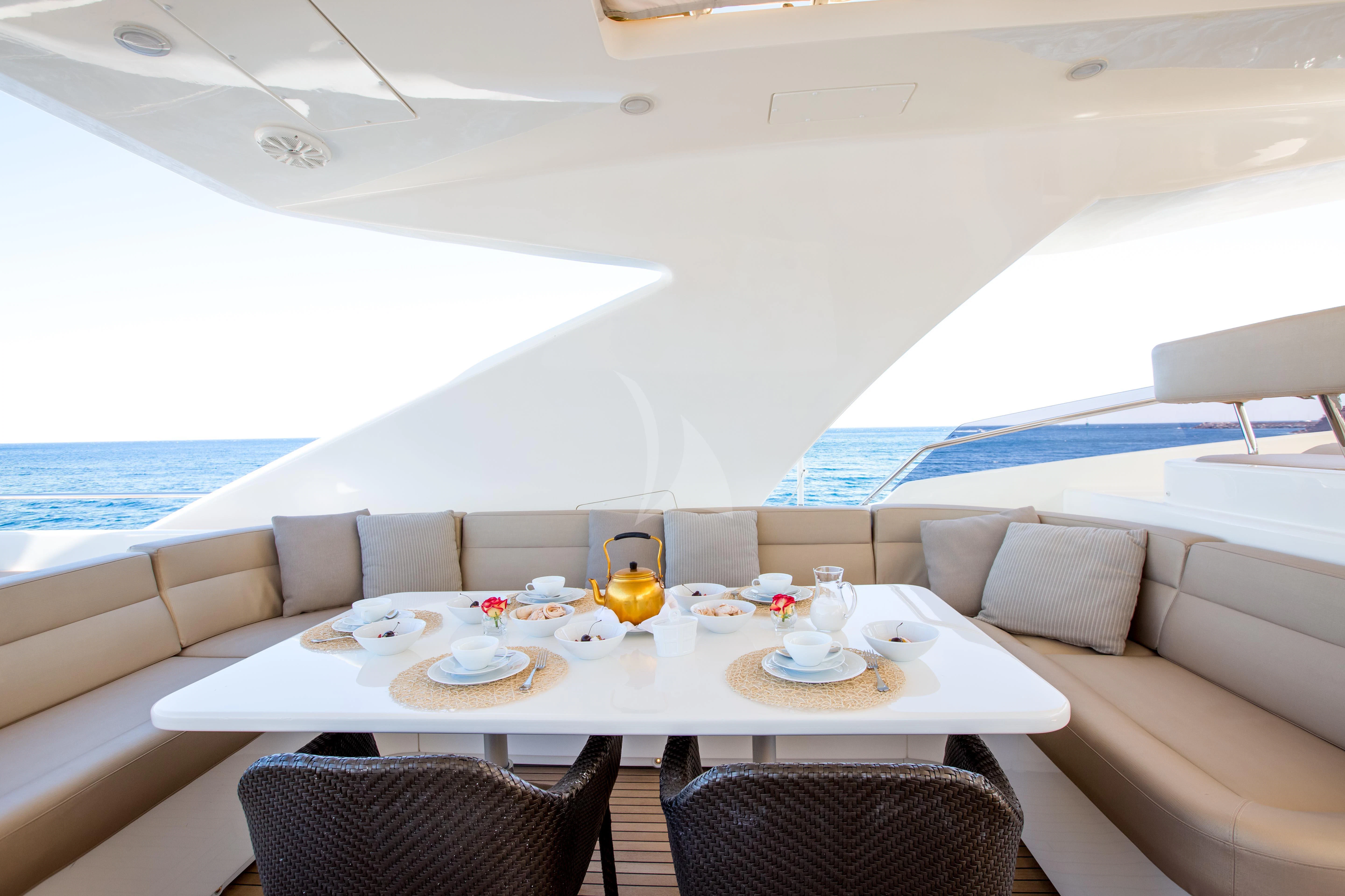 a table on a boat aboard ROBUSTO Yacht for Sale