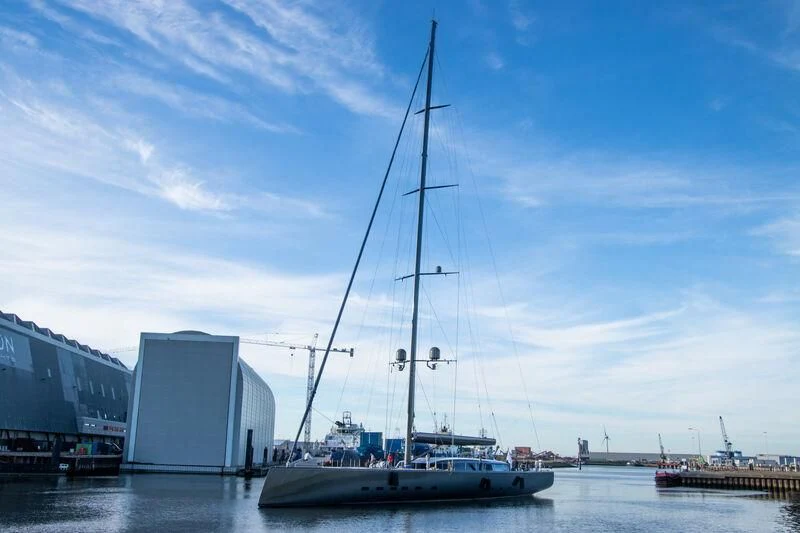 a sailboat in a harbor aboard ALEA Yacht for Sale