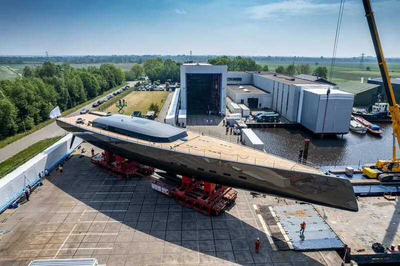 a large metal object with a red object on top aboard ALEA Yacht for Sale