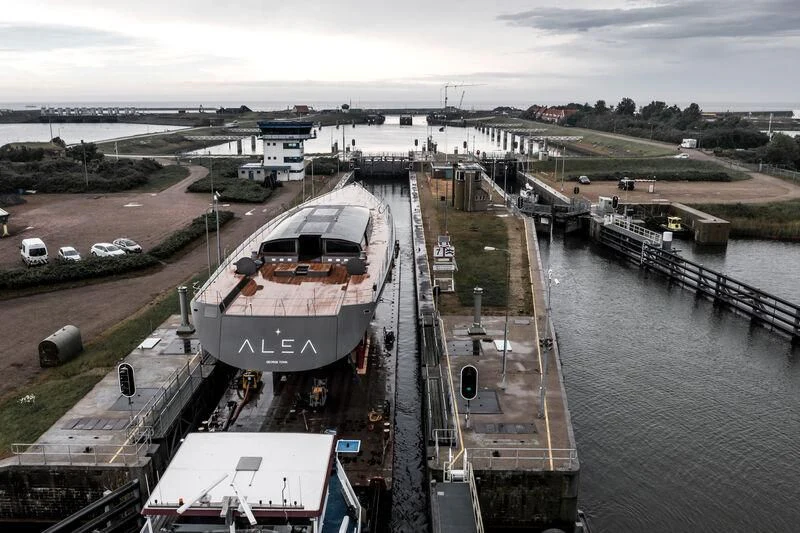 a ship in a canal aboard ALEA Yacht for Sale