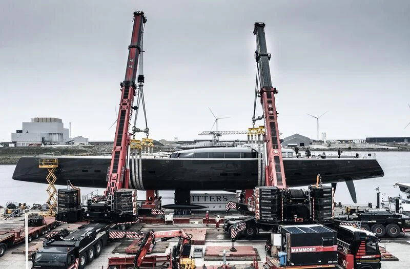 a large ship docked aboard ALEA Yacht for Sale