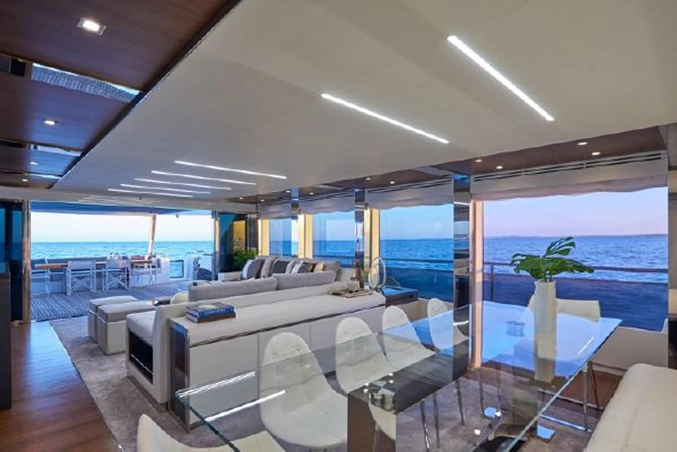 a room with a large window and a view of the ocean aboard 2021 ASTONDOA 100 CENTURY Yacht for Sale