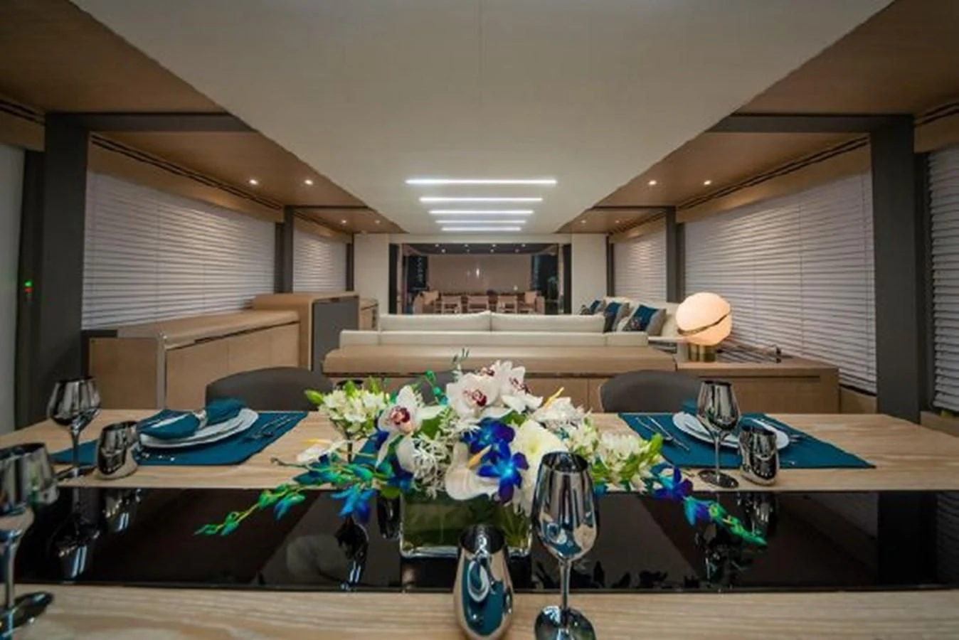 a room with a desk and a lamp on the table aboard 2021 ASTONDOA 100 CENTURY Yacht for Sale