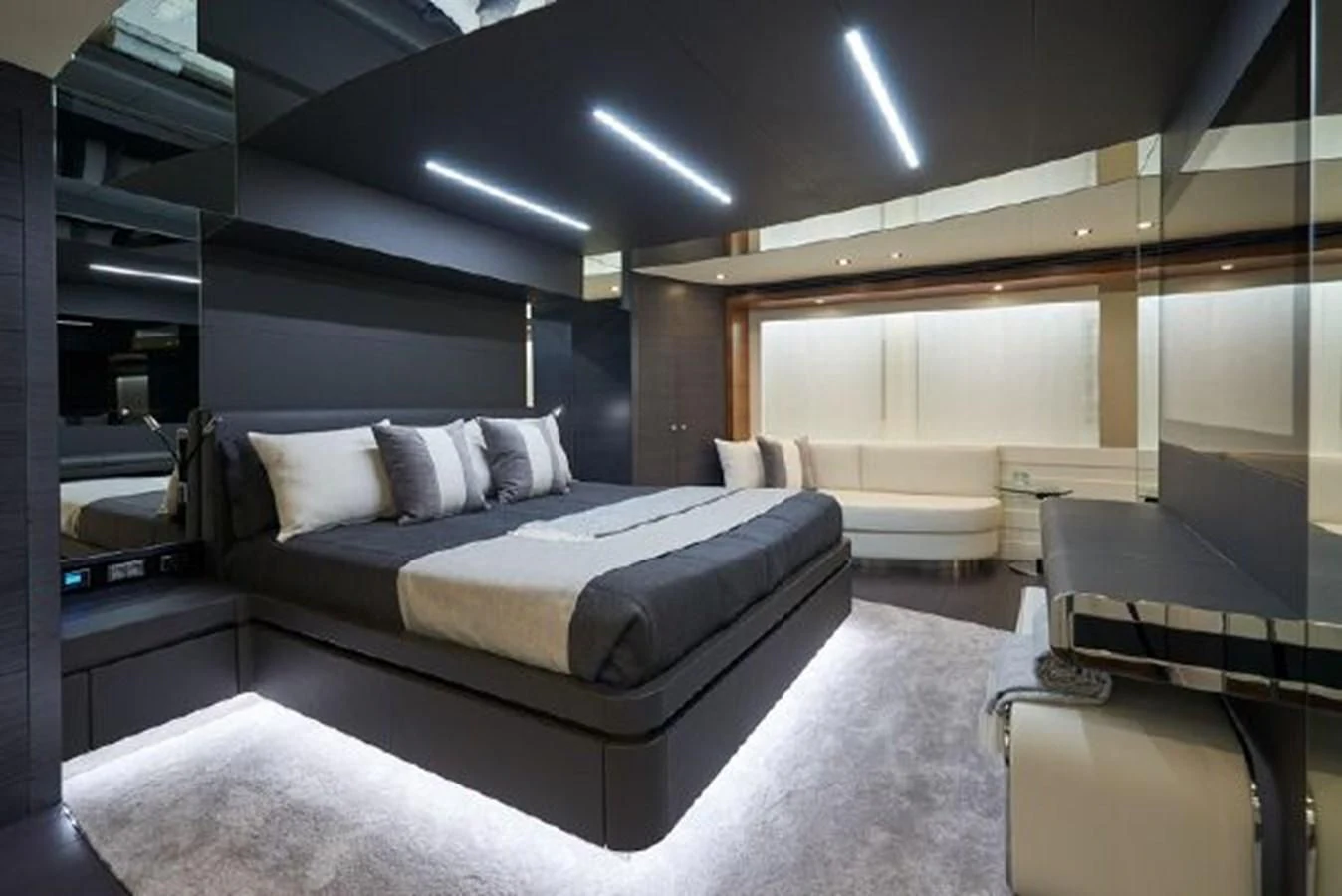 a room with a bed and a piano aboard 2021 ASTONDOA 100 CENTURY Yacht for Sale