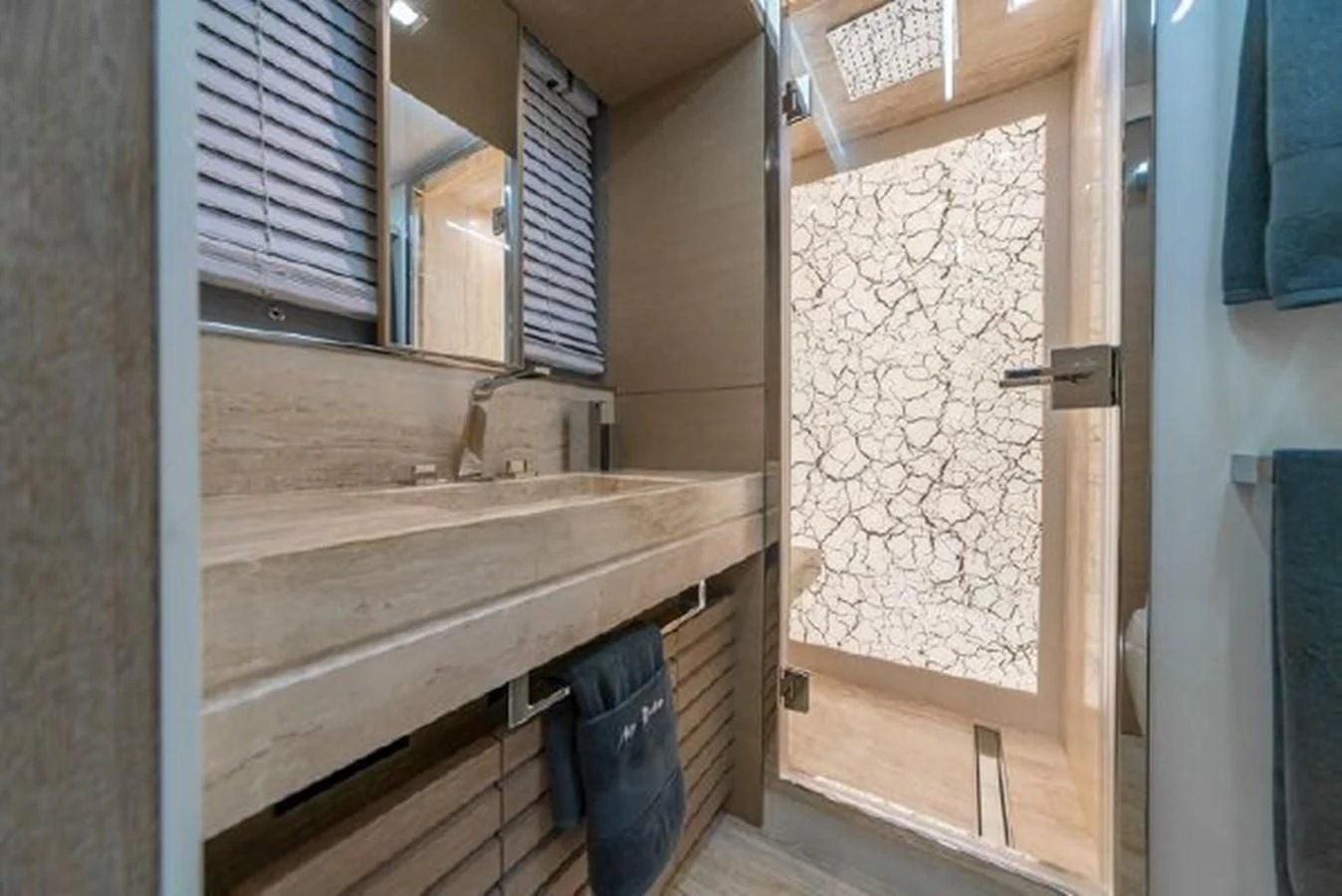 a bathroom with a sink and a mirror aboard 2021 ASTONDOA 100 CENTURY Yacht for Sale