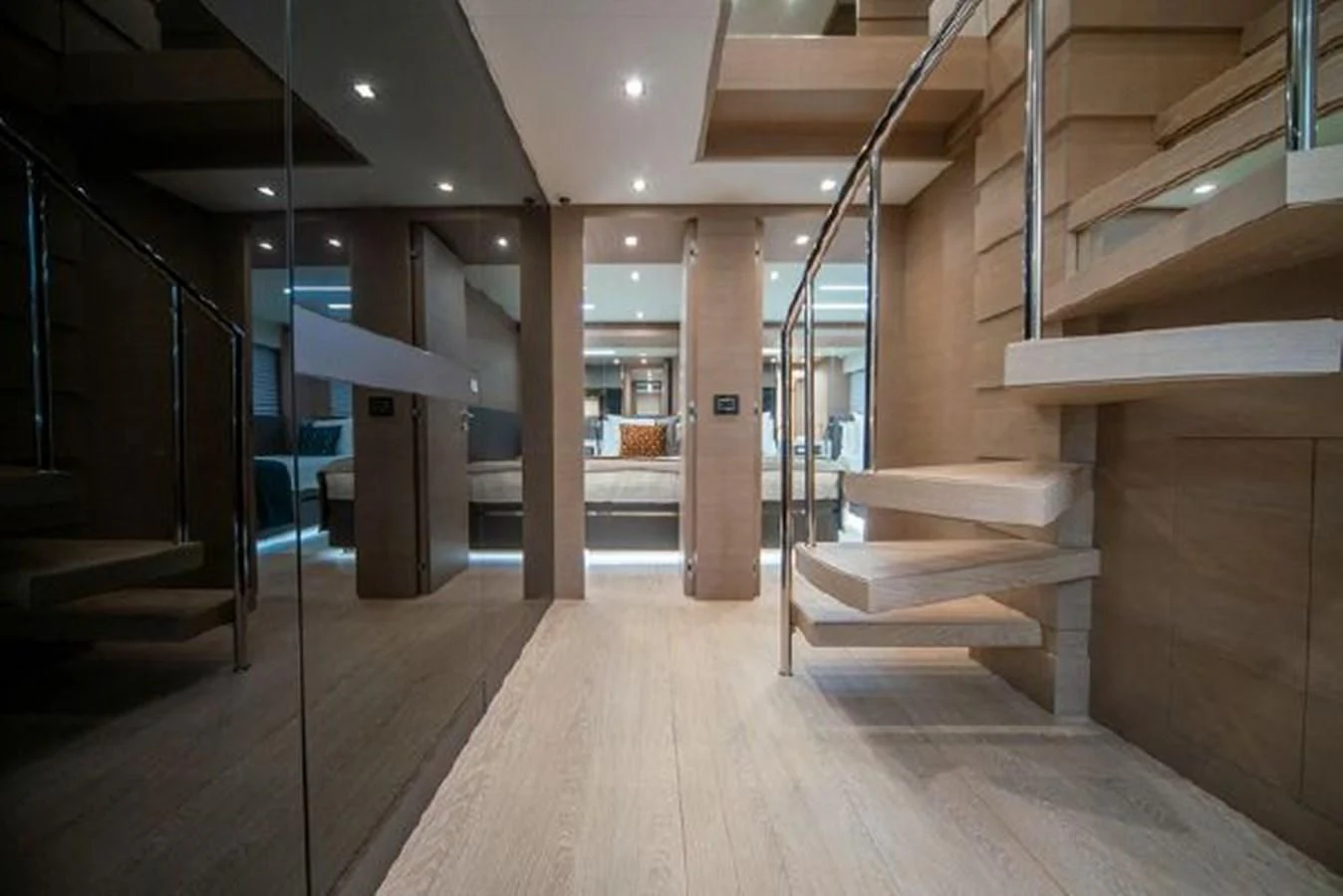 a large room with a staircase and a large glass window aboard 2021 ASTONDOA 100 CENTURY Yacht for Sale