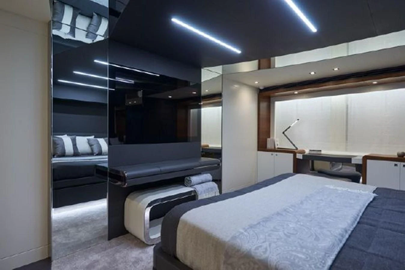 a room with a bed and a couch aboard 2021 ASTONDOA 100 CENTURY Yacht for Sale