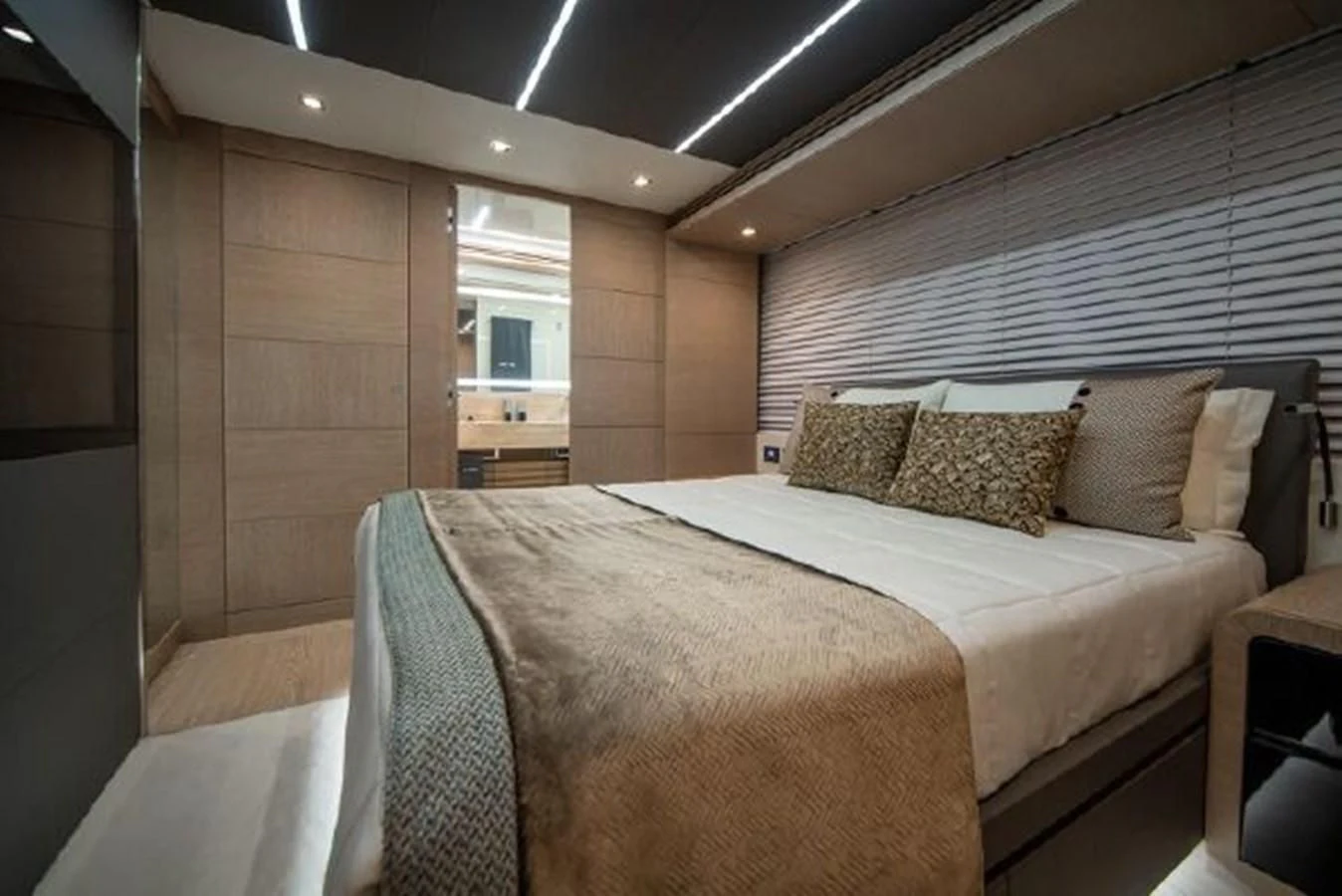 a bed in a room aboard 2021 ASTONDOA 100 CENTURY Yacht for Sale