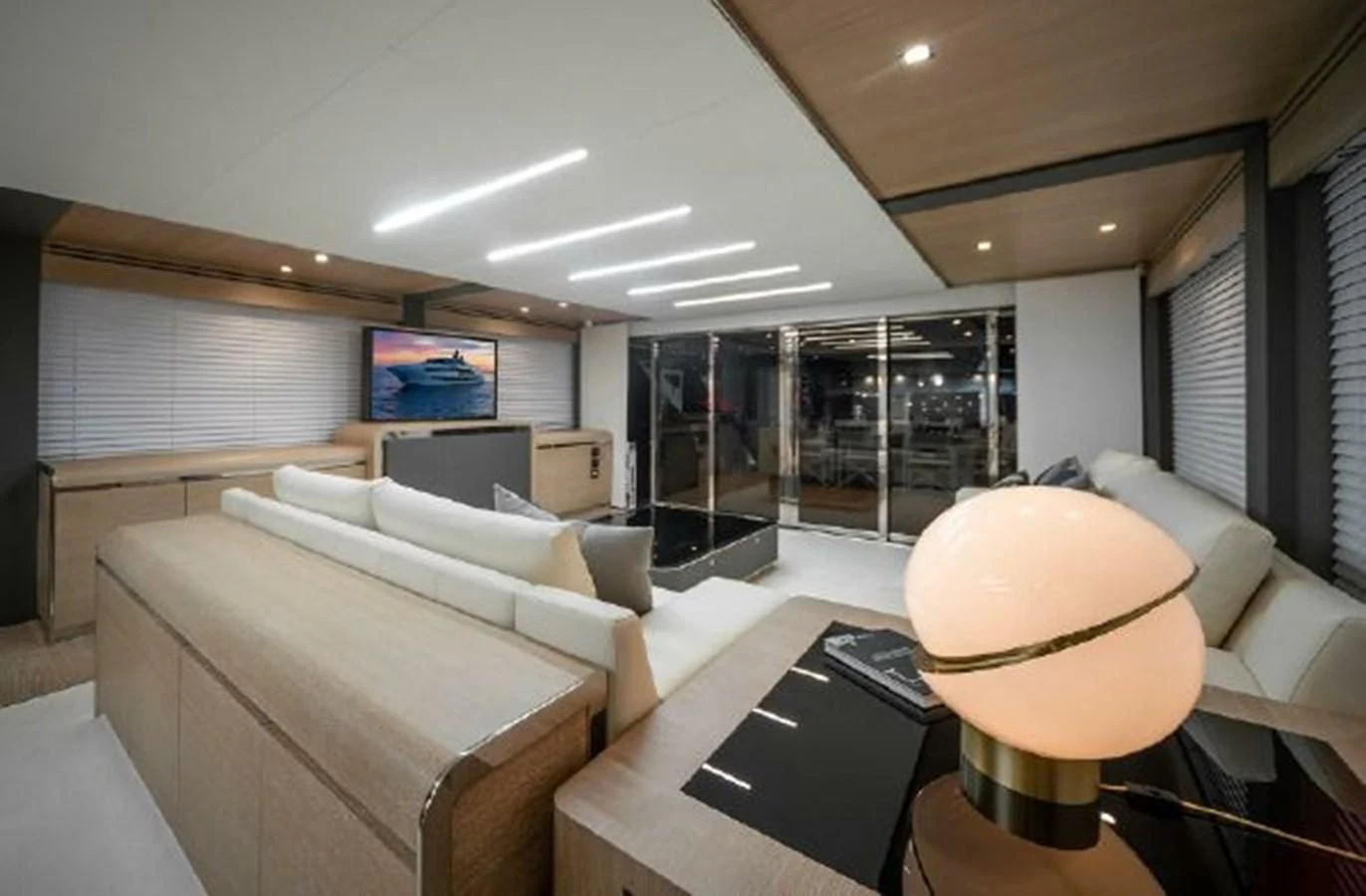a room with couches and a television aboard 2021 ASTONDOA 100 CENTURY Yacht for Sale