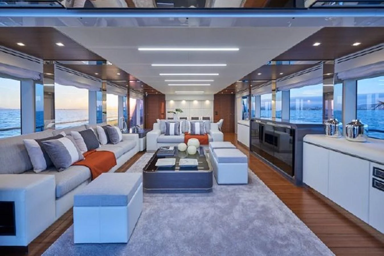 a living room with a large couch aboard 2021 ASTONDOA 100 CENTURY Yacht for Sale