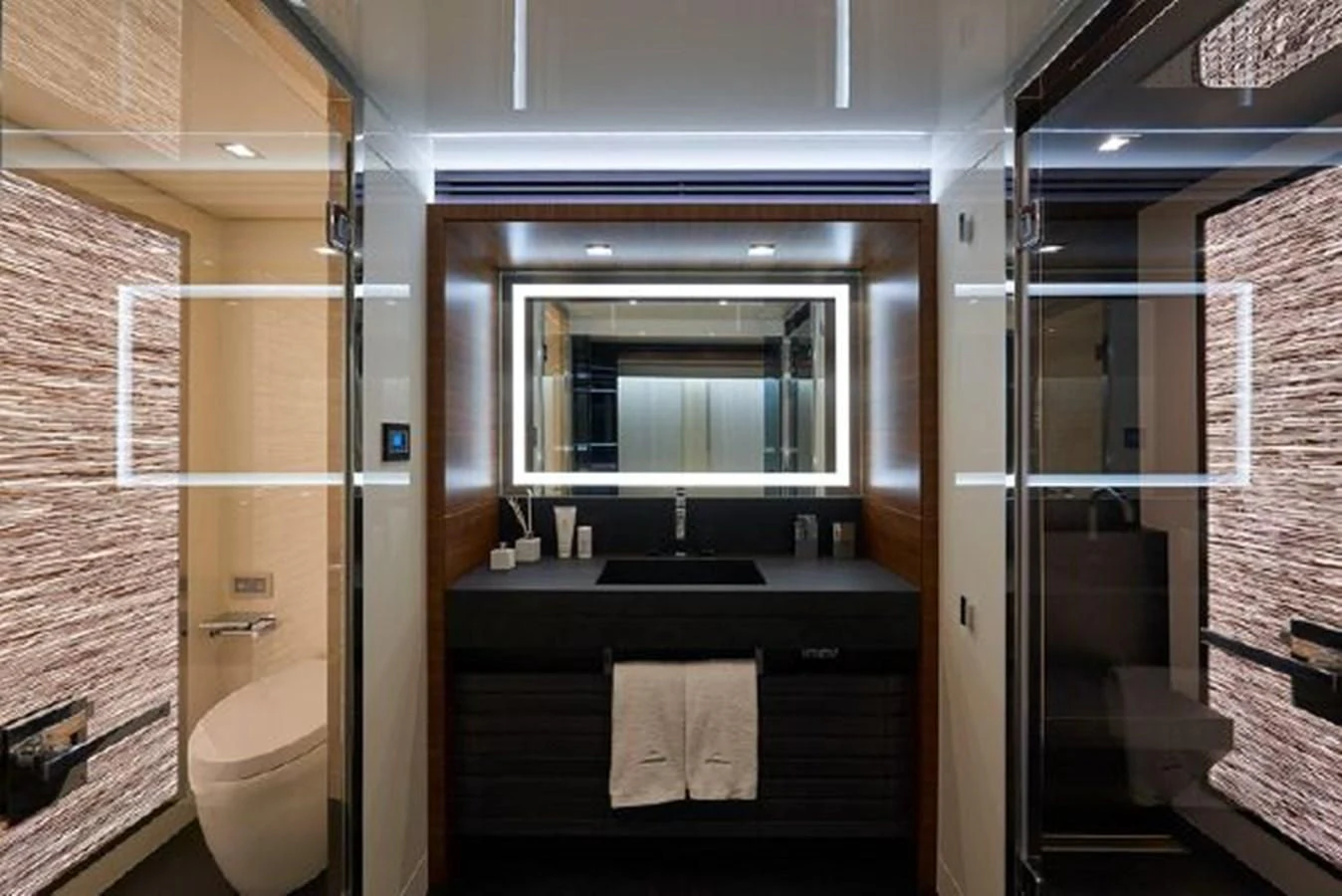 a bathroom with a mirror and a sink aboard 2021 ASTONDOA 100 CENTURY Yacht for Sale