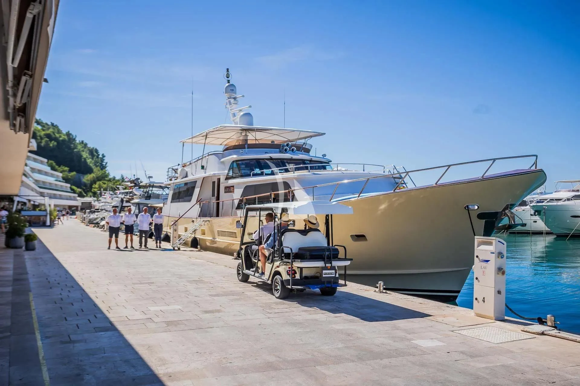a boat is parked on the dock aboard AURIANE Yacht for Sale