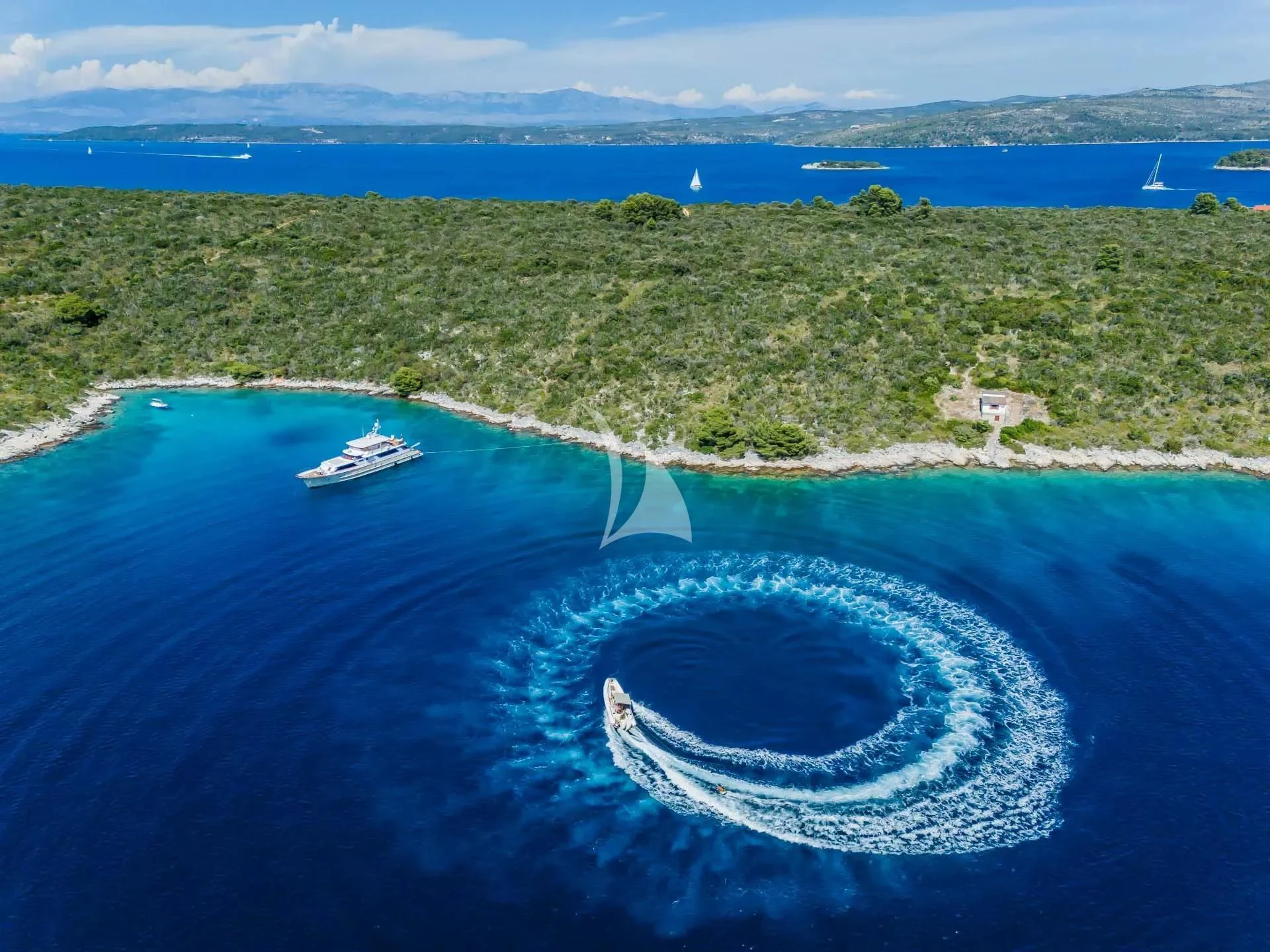 a large body of water with a boat in it aboard AURIANE Yacht for Sale