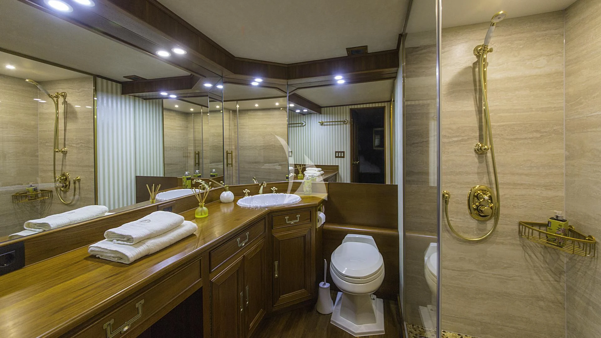 a bathroom with a sink toilet and a shower aboard AURIANE Yacht for Sale