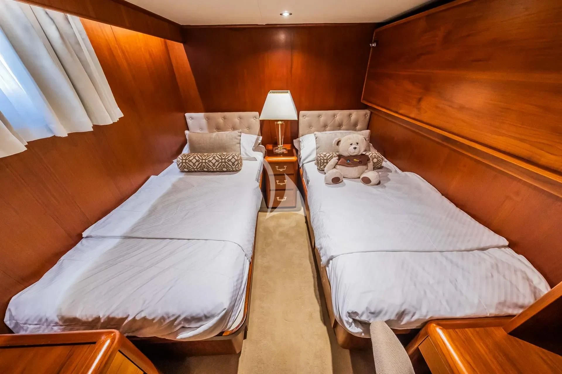 a couple of beds in a hotel room aboard AURIANE Yacht for Sale