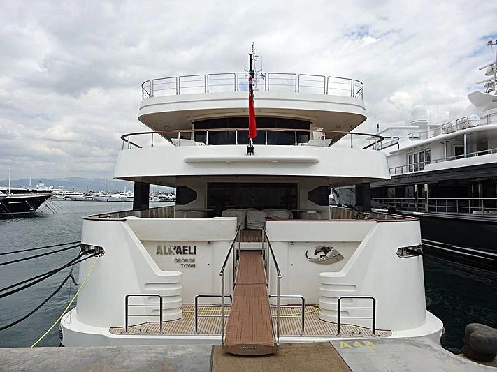 a large white boat aboard ALWAELI Yacht for Sale