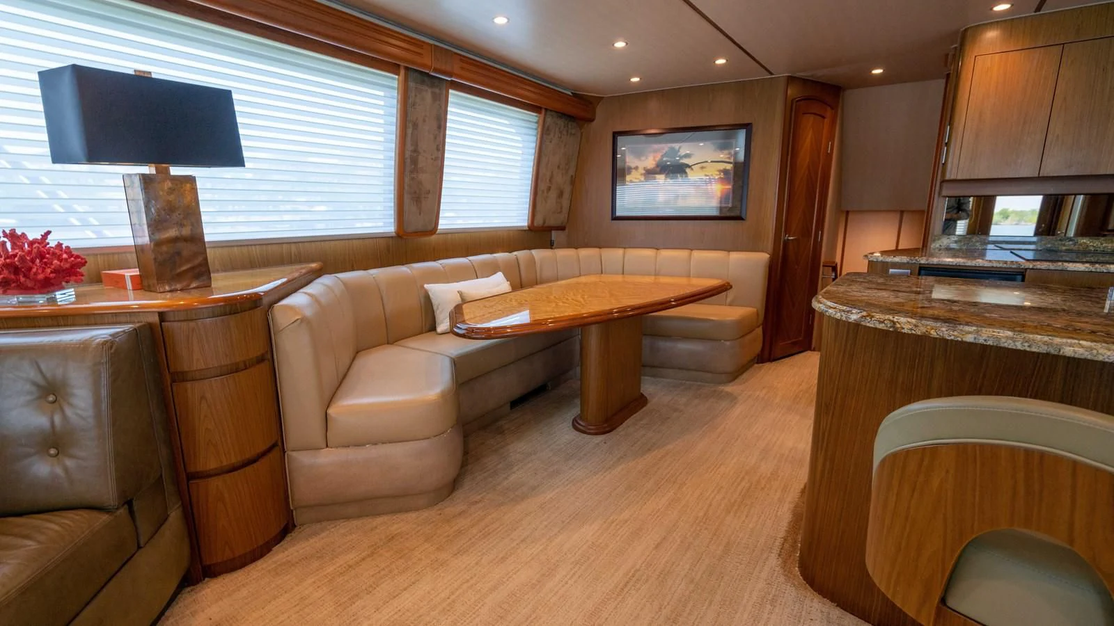 a living room with a couch and a table aboard DONE DEAL Yacht for Sale
