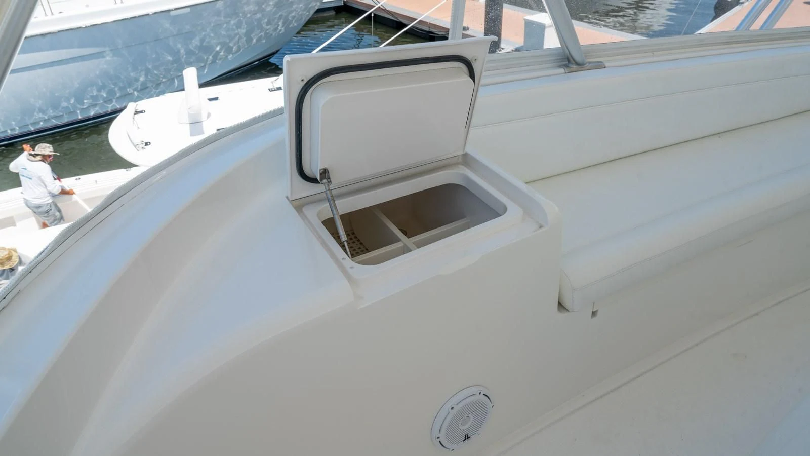 a person walking on a boat aboard DONE DEAL Yacht for Sale