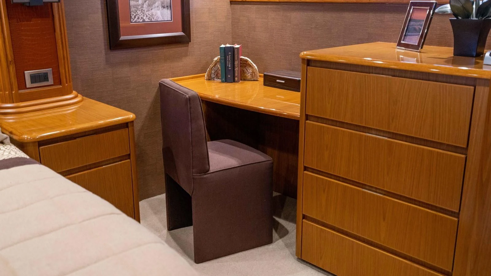 a chair next to a desk aboard DONE DEAL Yacht for Sale