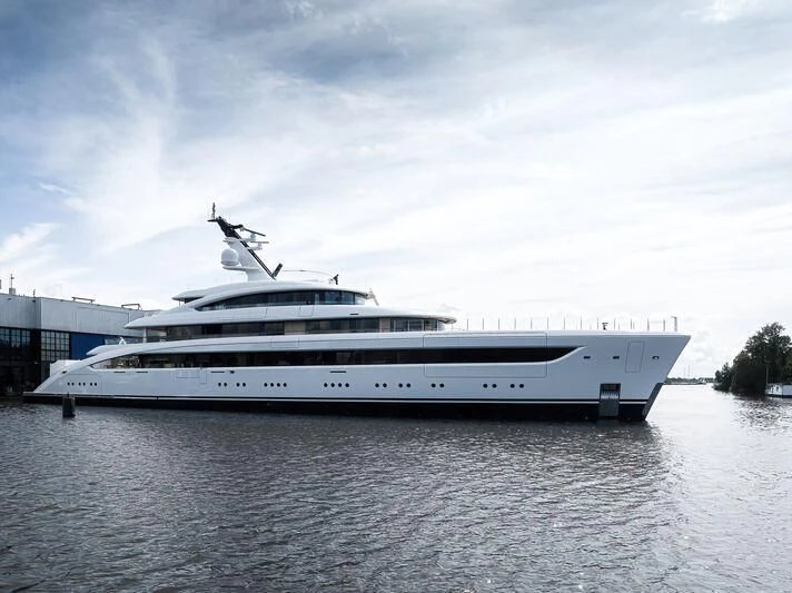 a white yacht in a body of water aboard ALVIA Yacht for Sale