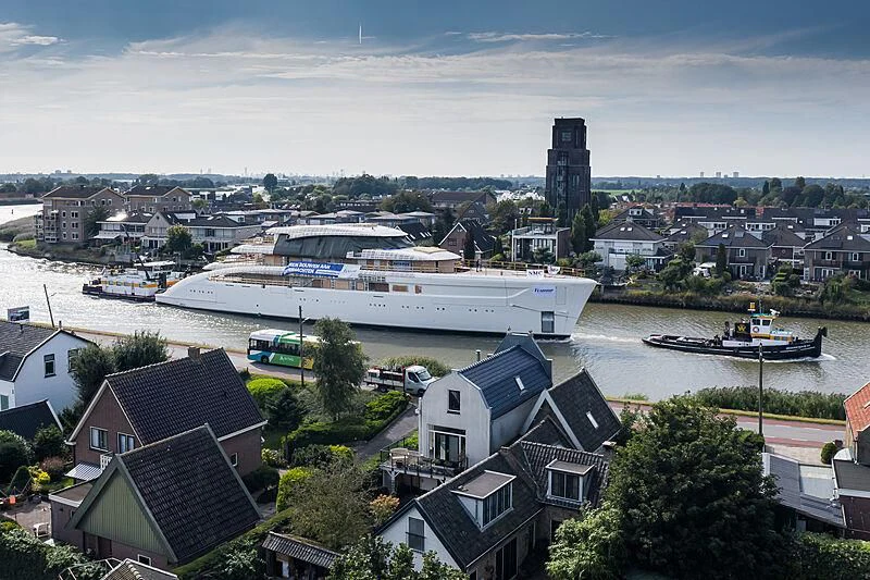 a large ship in a harbor aboard ALVIA Yacht for Sale