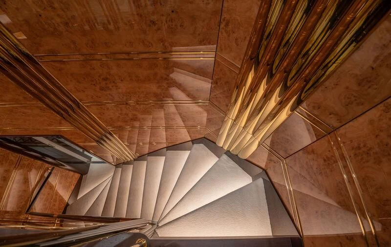 a close-up of some stairs aboard JEWELS Yacht for Sale